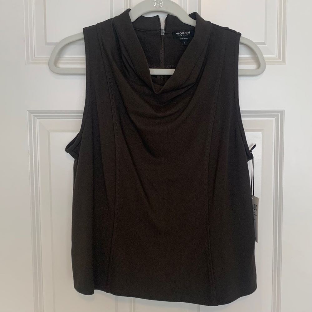 WORTH NEW YORK Brown Cowl-Neck Sleeveless Top, Size 10